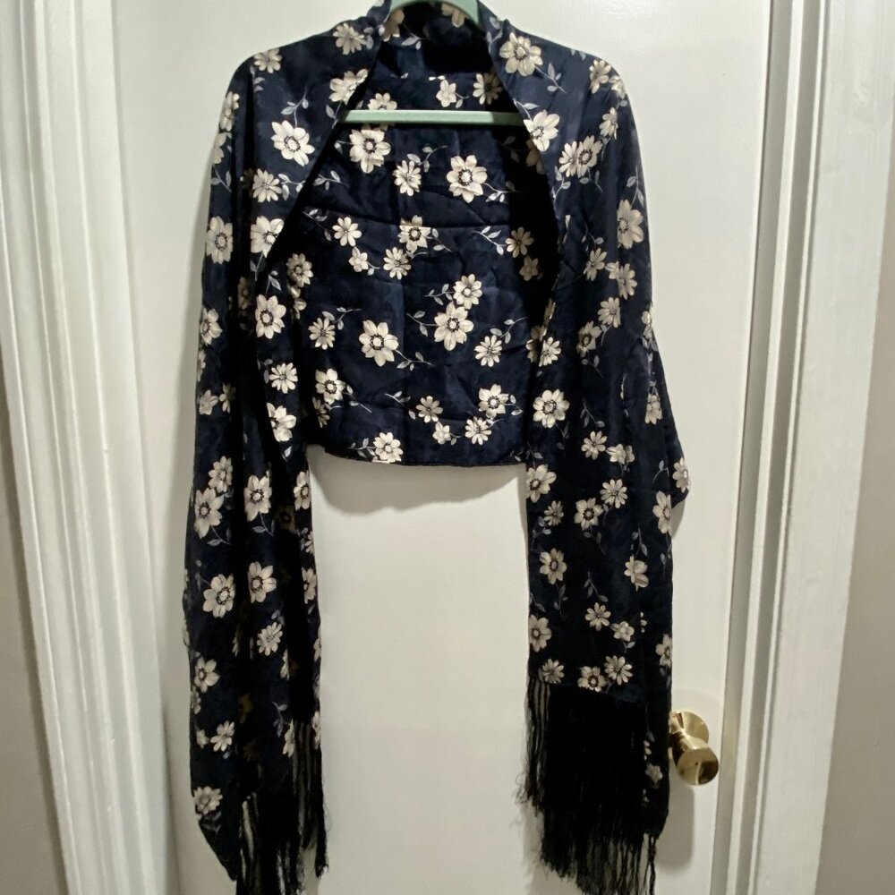 (8) Whimsigoth Silk Boho Fringes Embossed Floral Hand Roll Hem Shawl Wrap Scarf